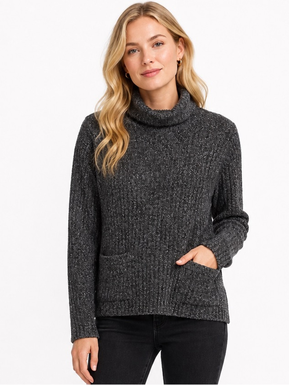 Emanuel Ungaro Gray & Black Long Sleeve Turtleneck Pullover Sweater Women's Size